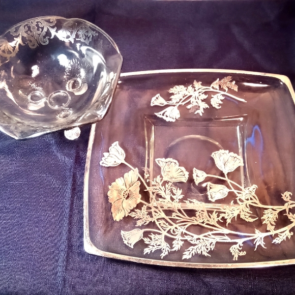 Silver City Clear Glass Silver Overlay "Flanders Poppies" Duo - Picture 1 of 11